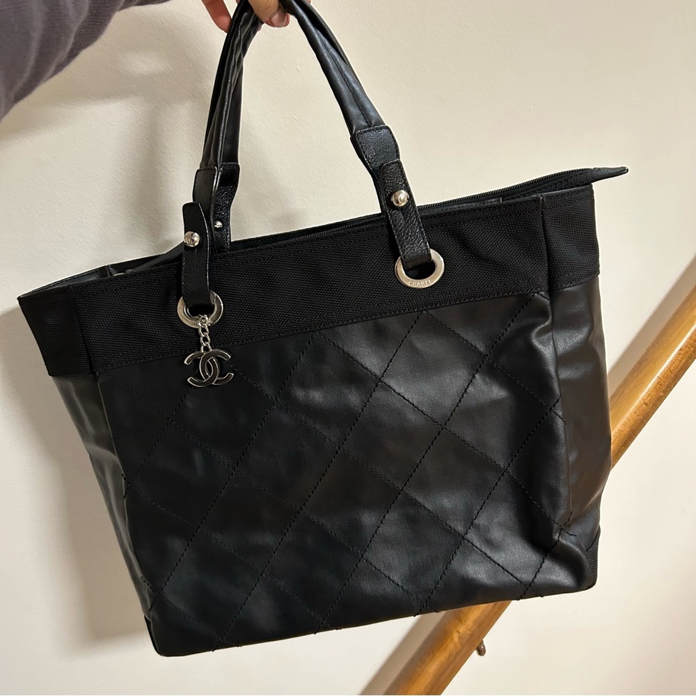 CHANEL Leather Canvas Tote